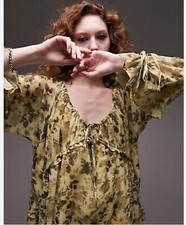 Topshop Floral Print Babydoll Dress Yellow Black Chuck On Over Sized Medium US 6