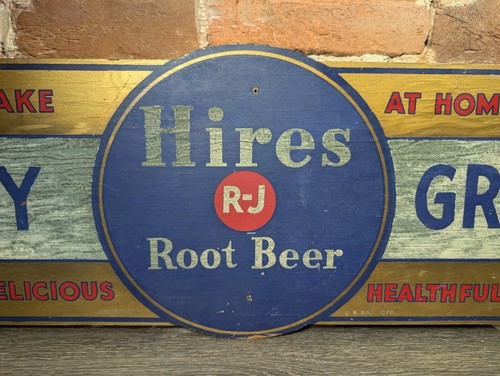 VTG ANTIQUE HIRES ROOT BEER WOODEN SIGN 1900'S WOOD SIGN QUALITY GROCERIES - Picture 6 of 15