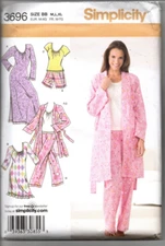 Simplicity Pattern 3696 Misses Robe, Nightgown, Pajamas (M,L,XL) UNCUT