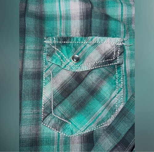 UEC HELIX GREEN BLACK PLAID PEARL SNAP COTTON LONG SLEEVE SHIRT SZ LARGE - Picture 4 of 10