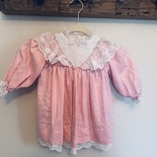 Vintage Spring Pink Bryan Baby Dress Lace Flower Trim Dress 24 Months