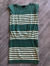 Lightweight Sweater Mini Dress Green/Cream Stripes Size S