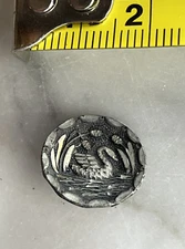 Antique small hand made metal Button with a Swan design 5/8" in diameter