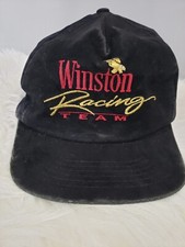 Vintage Winston Racing Team Hat NASCAR Cap Black Velvet Snap Back Gold Red Eagle