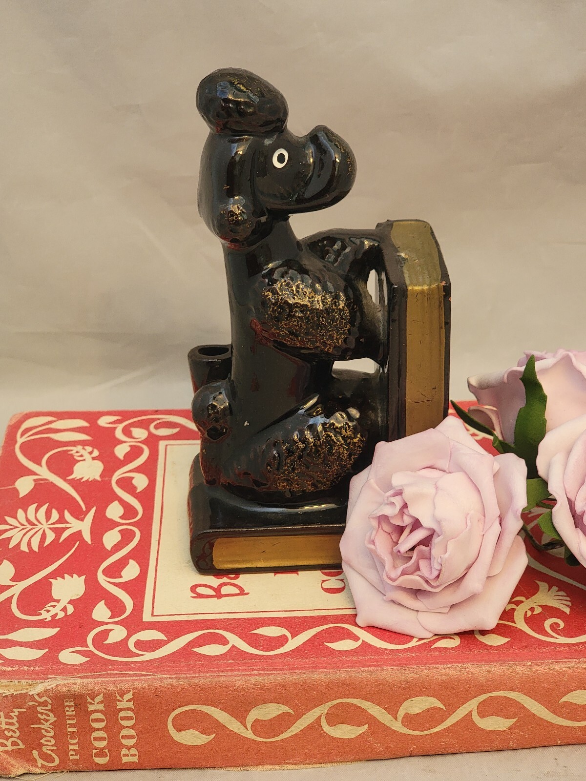 Black Poodle Bookend MCM Redware by Windsor Office Desk Decor Dog Puppy