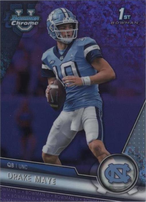 2023 Bowman U Chrome-Drake Maye #200 Purple Mini Diamond Refractor/399 (RC) 9.5