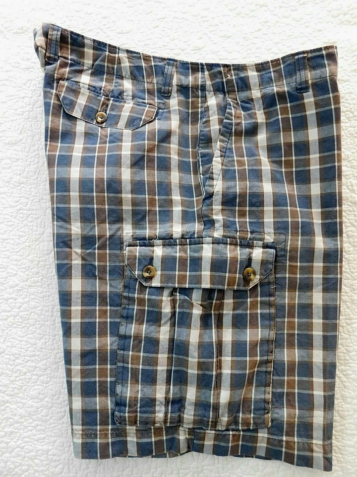 Pantalones cortos cargo a cuadros marrón/azul/blanco C4018 usados en excelente estado Club Room para hombre 40 Foto 4 de 4