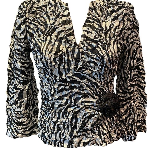JACKIE Jon New York black and white satin scrunched zebra striped sequin jacket - Picture 6 of 6