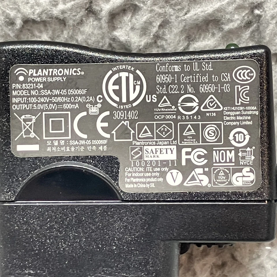 PLANTRONICS SSA-3W-05 Micro USB 5v Charger for Voyager P/N 83231-04 - Image 3 of 4