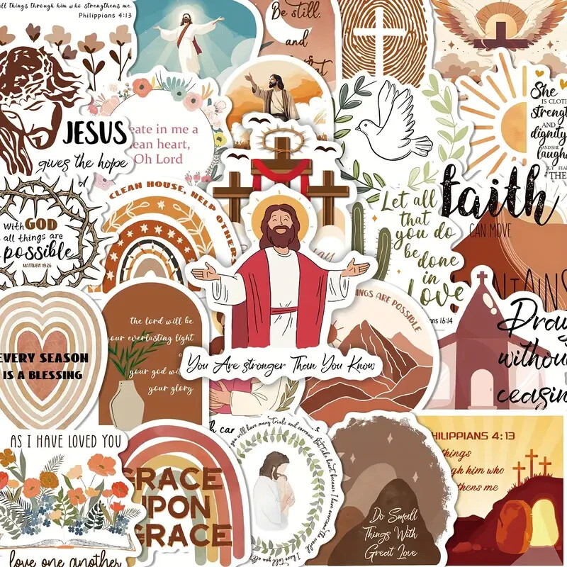 50PCS Jesus Stickers –Faith-Based Vinyl Decals with Inspirational Bible Verses✝️