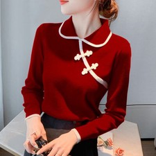 Women Chinese Style Vintage Cheongsam Knitted Top