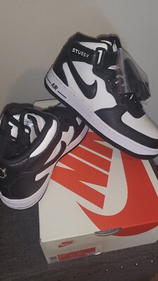 Stussy x Nike Air Force 1 Mid (Black & Light Bone) Size 5.5 M / 7W