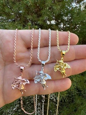 Small Cupid W. Bow & Arrow Cherub Pendant 925 Silver Love Angel