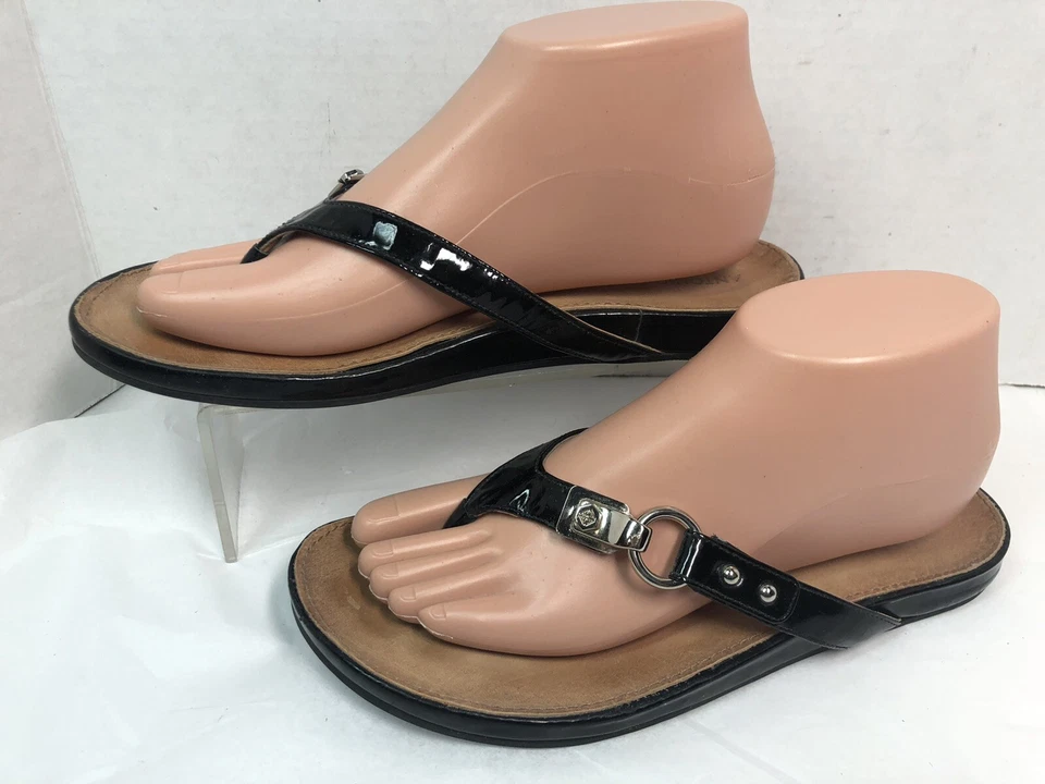 Sandalias de Tanga Antonio Melani Mujer Talla 7.5 M Negro Charol Correas #N Foto 2 de 4