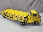 Q•Vintage Pressed Steel Tonka Trucks Yellow Semi Tractor Trailer Car Hauler