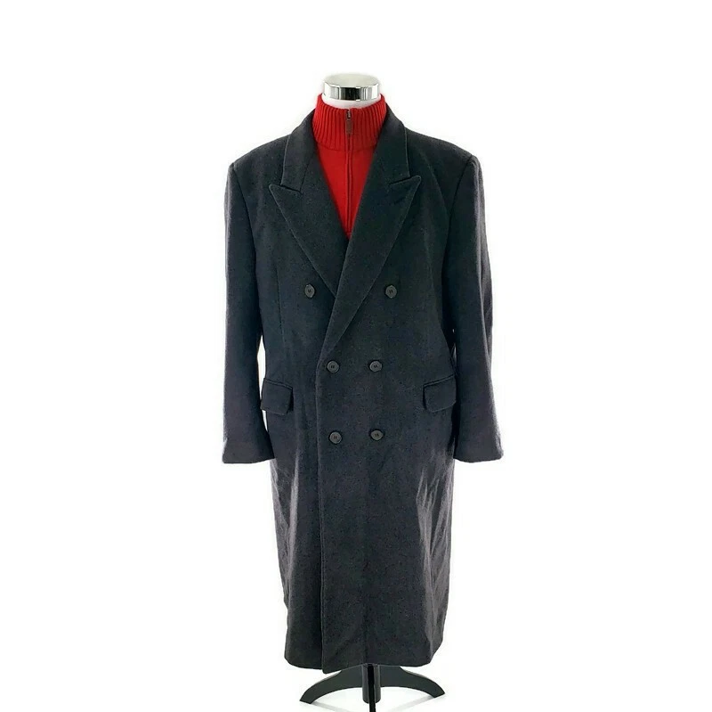 Vintage Nicolo Trench Coat Mens 48 Cashmere Wool Jacket Long Gray Woven in Italy