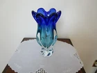 Vintage Murano Art Glass Vase Cobalt Blue Aqua Swirl Fluted Flavio PS Manner