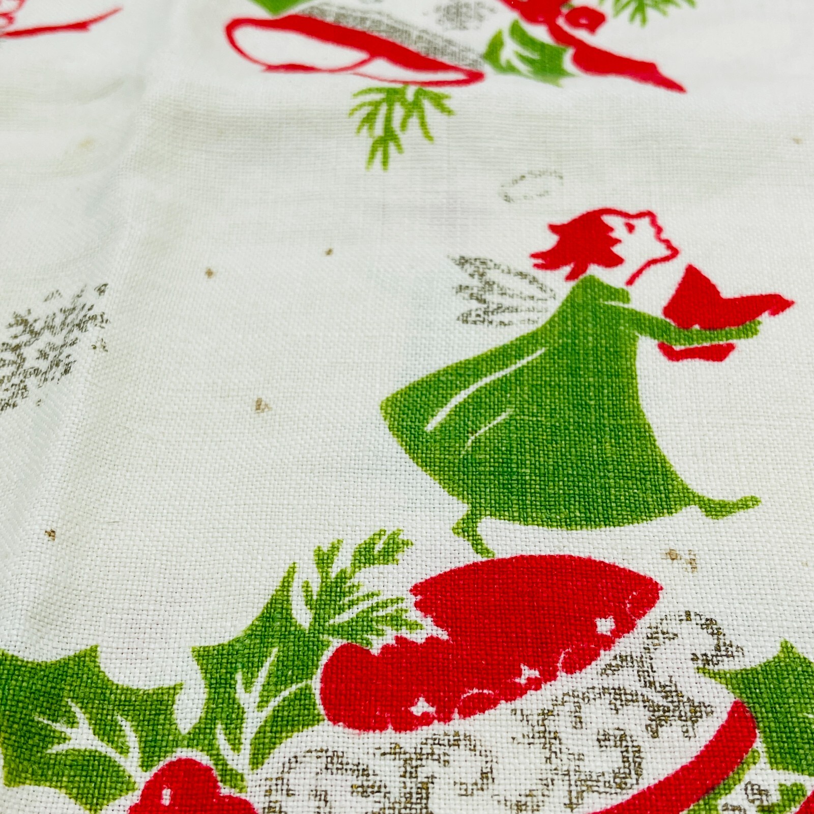 Vintage 1950's Flour Sack Christmas Towels Hand Towels Santa Claus Holiday