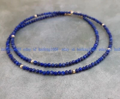 Natürliche 3mm Blau Lapis Lazuli Facettiert Rund Edelstein Perlen Halskette 45cm - Bild 1 von 4