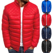 Mens Solid Quilted Padded Puffer Jacket Winter Warm Coat Zip Up Outwears  