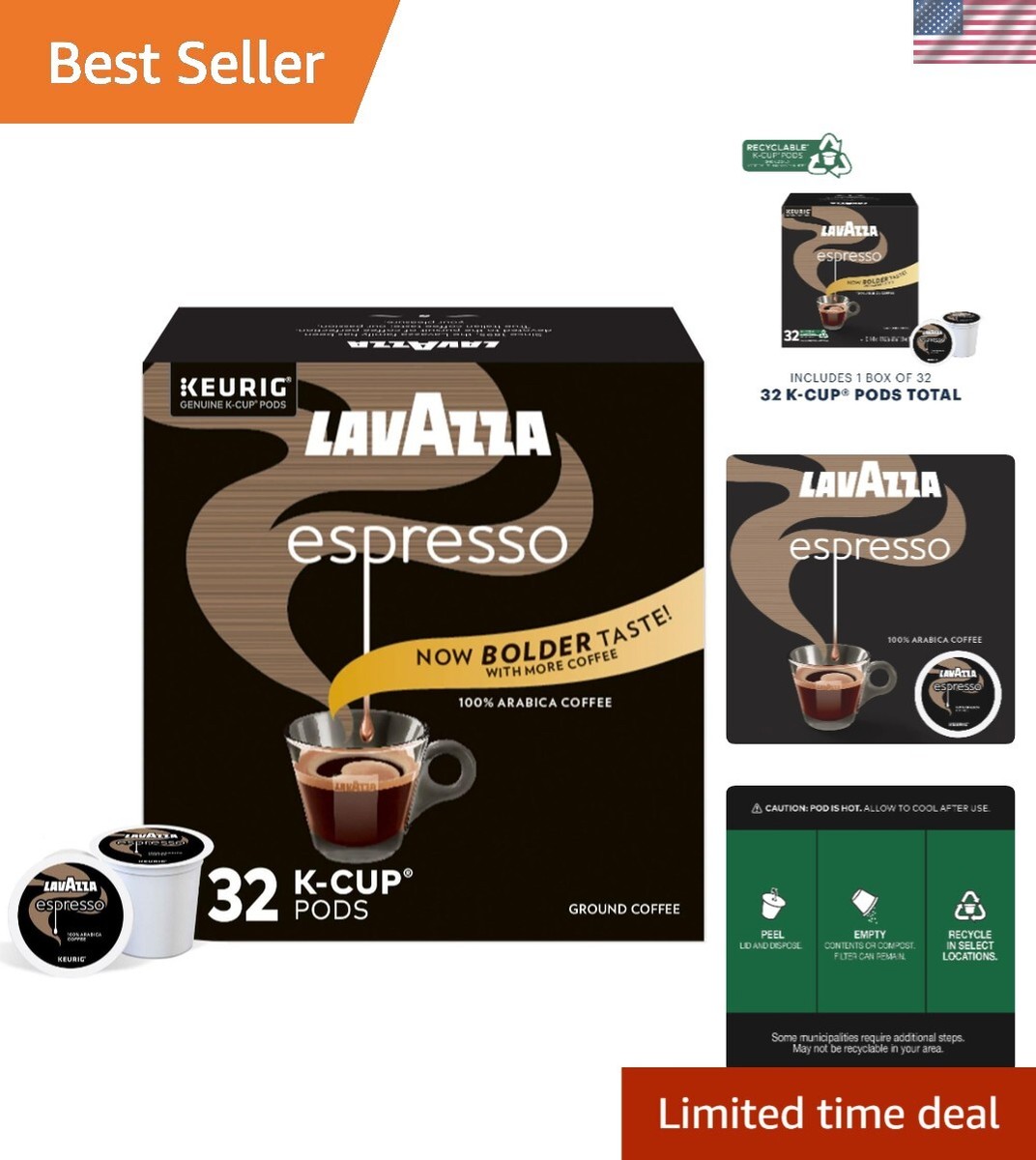 32-Count Arabica Espresso K-Cup Pods - Aromatic Italian Flavor for Quick  Brewing