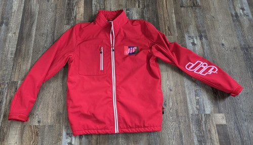 JIF Peanut Butter Logo Jacket Red W Pink Chest And Sleeve Logos Medium