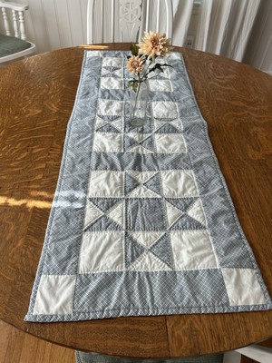 Handmade Hand Sewn Quilted Table Runner Country Blue Patchwork Stars 18X45 