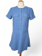 NWT Ann Taylor Blue Tweed Flare Mini Dress Pocket Button