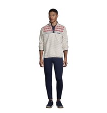 Lands  End Mens Sz Medium Fleece Snap Pullover Holiday Ivory Red Green NWT 38-40