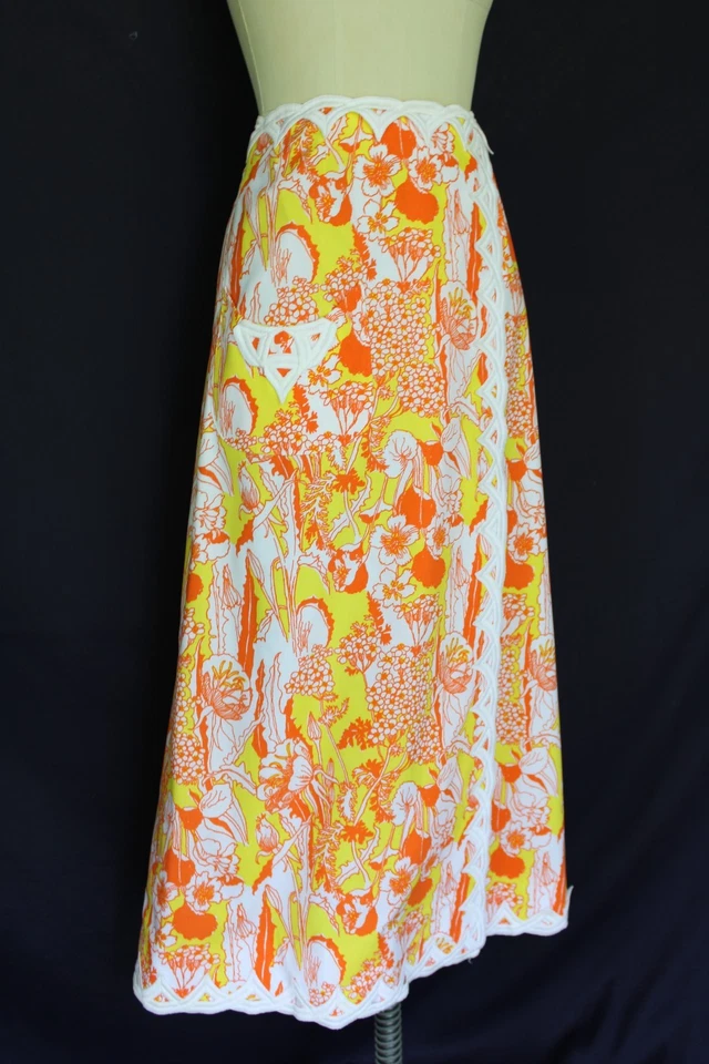 The Lilly Pulitzer Vintage Maxi Crochet Encaje Vestido Falda Tropical Naranja Amarillo Foto 3 de 4