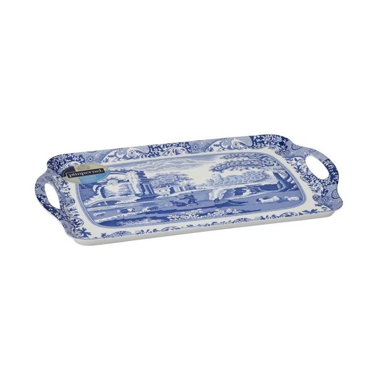 Bandeja para servir Pimpernel Spode azul italiana grande con mango de melamina - 18,9" x 11,6" Foto 3 de 4