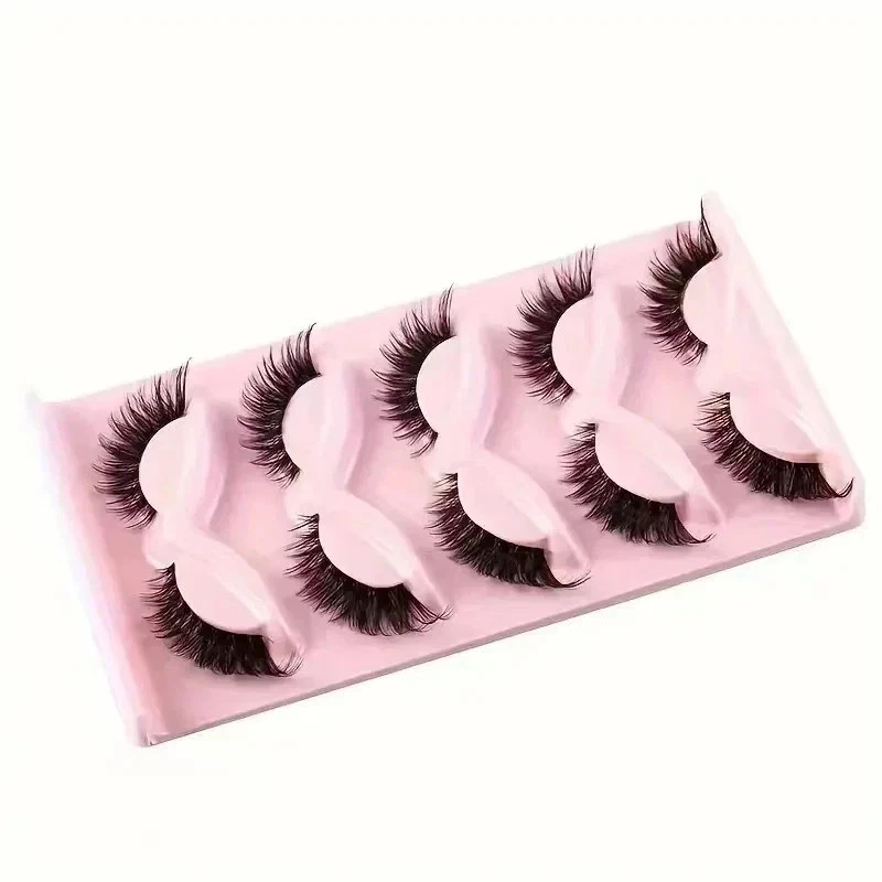 5 Pairs Cat Eye False Eyelashes – Faux Mink Elongated Wispy Lashes - product detail image 4