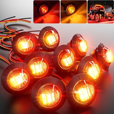 PSEQT 10x 12V Marker Lights 3/4'' Red Amber Dual Color LED For Truck Trailer RV