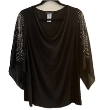 MSK Women’s Black Embellished Cold Shoulder Top 1X