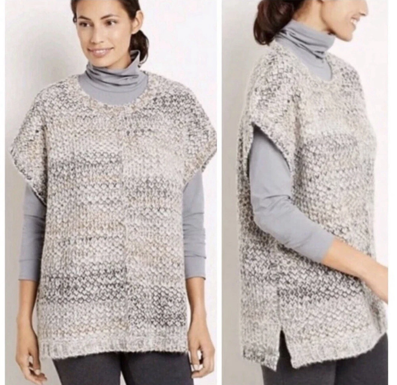 Pure Jill Women's Poncho Sweater Vest Chunky Knit Boxy Wool Mohair Blend M/L