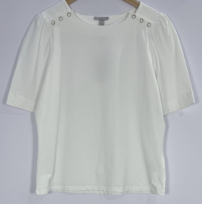 Pure Collection Jersey-Top weiß Bio-Baumwolle Knopfdetail UK 14 neu mit Etikett