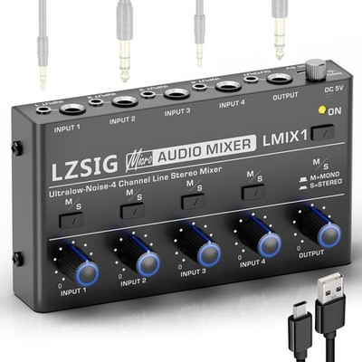 Mini Audio Mixer, Stereo Line Mixer for Sub-Mixing, Ultra Low-Noise, 4-Channe...