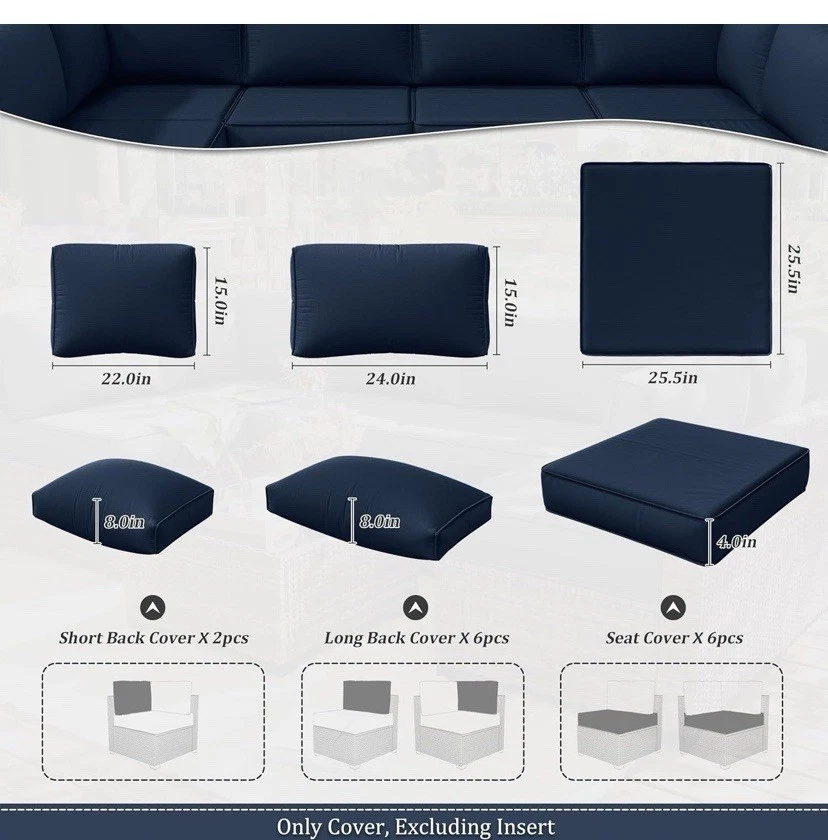 14 Pcs Outdoor Cushion Slipcovers Patio Cushion Covers Replacement Waterproof... - Image 3 of 3