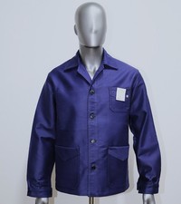 New French 1950s Blue Moleskin Work Chore Jacket V Pockets Size M Made in France