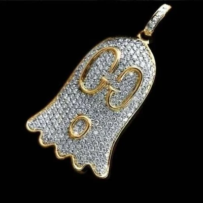 2,10 kt Lab Created runder Diamant Geist Anhänger 14 K Gelbgold versilbert 18 Fuß - Bild 1 von 4