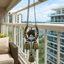 Lucky Horse Hoof Pendant Vintage Iron Art Hanging Wind Chime Decor with Bell