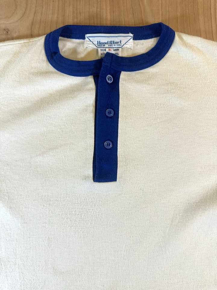 vintage 70's 3/4 SLEEVE baseball SHIRT henly collar BLUE and WHITE heavy cotton - Image 3 of 4