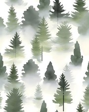 Misty Forest Wallpaper Peel and Stick Green Trees Contact Paper 17.5in x 9.8f...