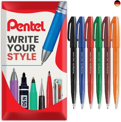 Pentel Brush Sign Pen SES15C ? Pinselspitze ? Faserspitze ? Schwarz, Blau, Rot,