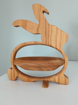 Bunny Rabbit Handmade Cut Wood Collapsible Basket Tabletop Decor Easter Spring 