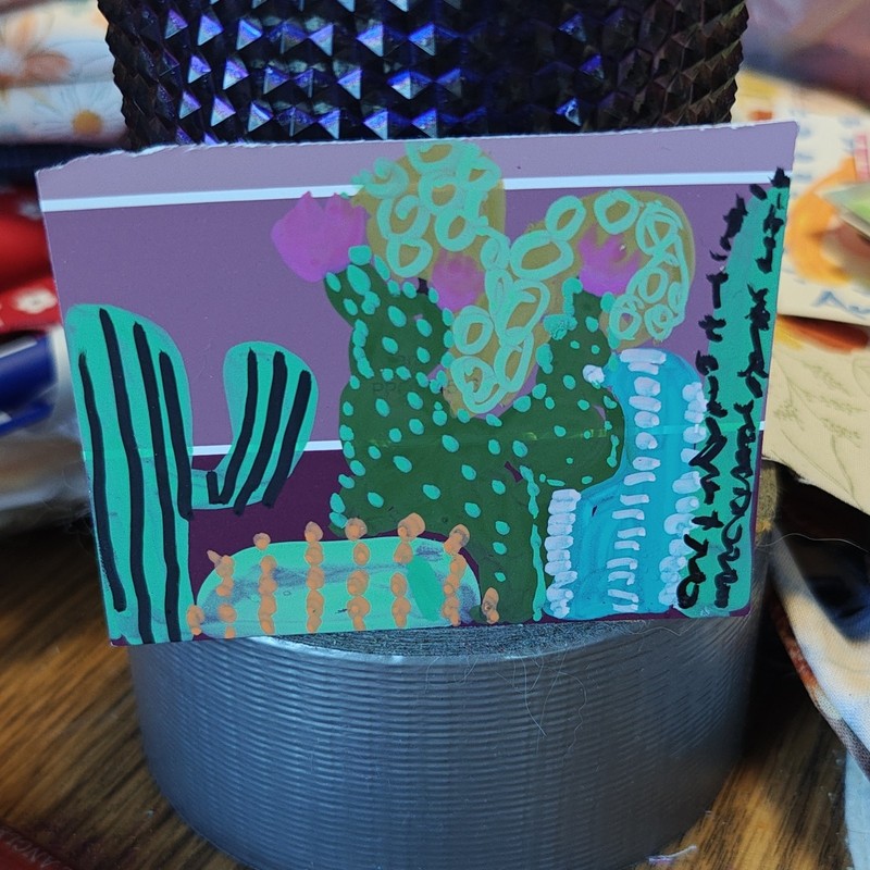 ACEO by Emily Meinert abstract cactus still life painting on paper 