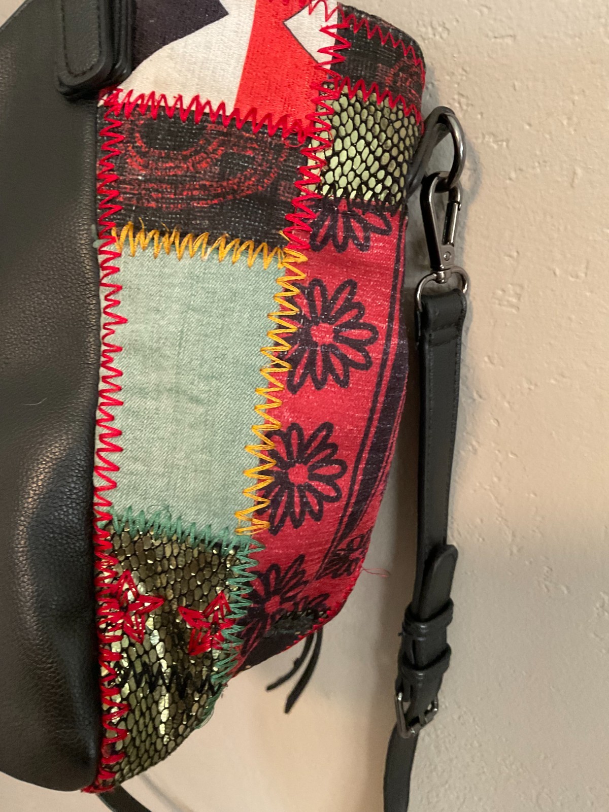 Desigual Black Red Patchwork Convertible Bag Satc… - image 13