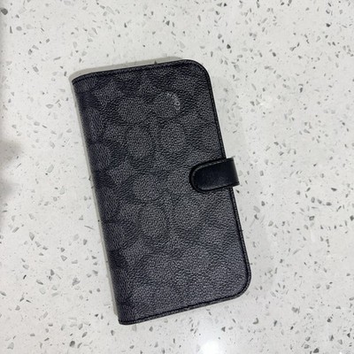 Coach Folio Case in Signature Canvas iPhone 15 leather nwot black