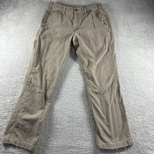 Carhartt Pants Mens 33x32 Khaki Beige Brown Relaxed Fit Distressed Thrashed