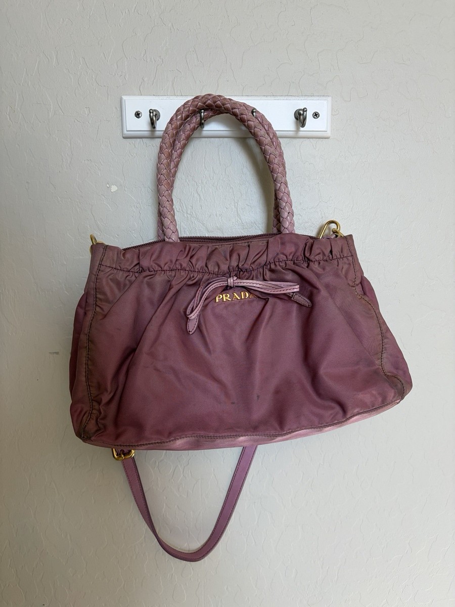 PRADA Tessuto Nylon Bow Pink Shoulder Bag Braided Handles 2 Way | eBay